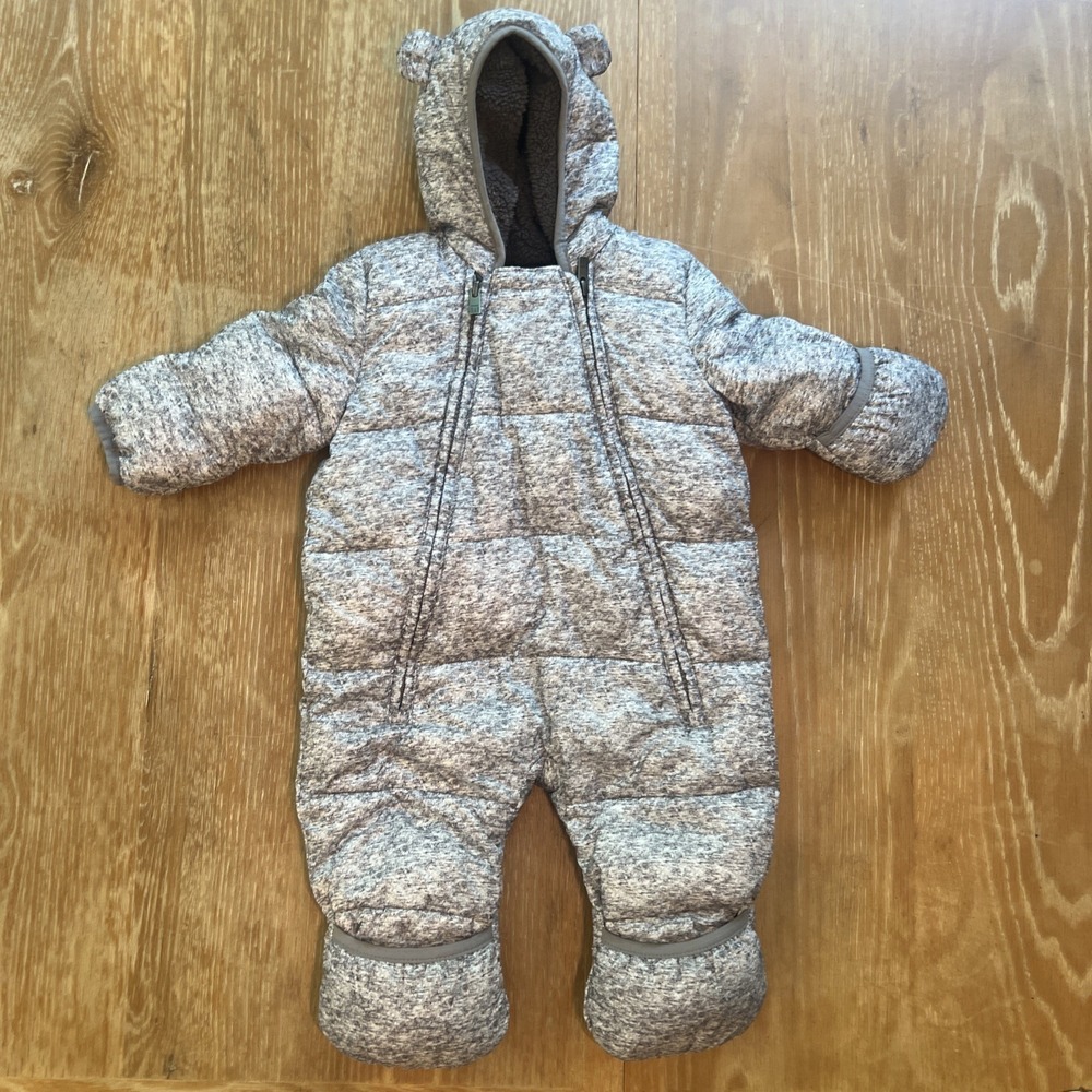 Gap 0-6 Months Baby Gray Insulated Bunting Snow Suit Fleece Unisex EUC Gray